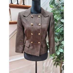 Antonio Melani Women Brown Polyester Long Sleeve Double Breasted Blazer Size 6